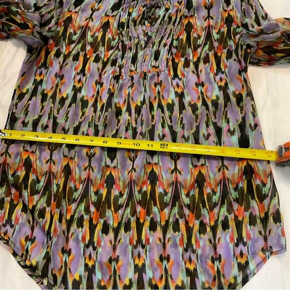 Express Sheer Printed 3/4 Sleeve Blouse with Front Tie S Dopamine Casual - Picture 9 of 12